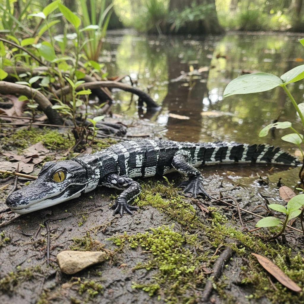 Realistic Alligator 3D Printed Figure – 10" Detailed Swamp Predator | Black & White